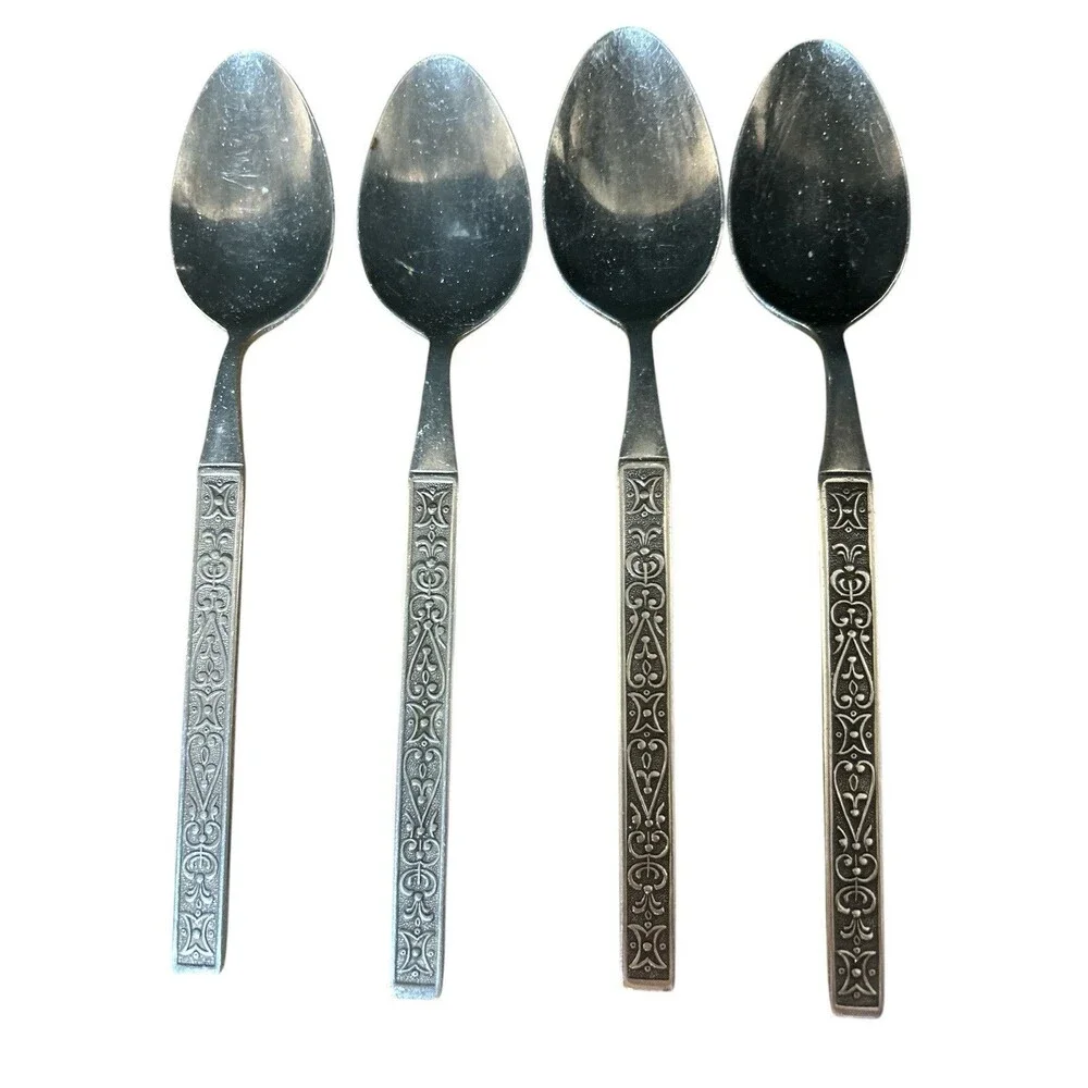 Orleans Stainless Steel Flatware Pattern ORL59 Scrolls Black Accent Vtg 34 Piece